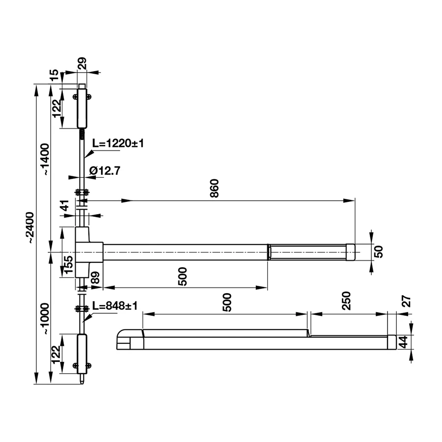 Thanh Thoát Hiểm Cửa Đôi Hafele 911.52.134