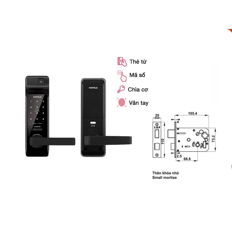Khóa điện tử vân tay Hafele EL7700-TCS 912.05.583 – Thân khóa nhỏ