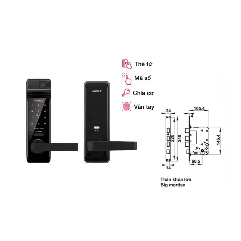 Khóa điện tử vân tay Hafele EL7700-TCS 912.05.584 – Thân khóa lớn