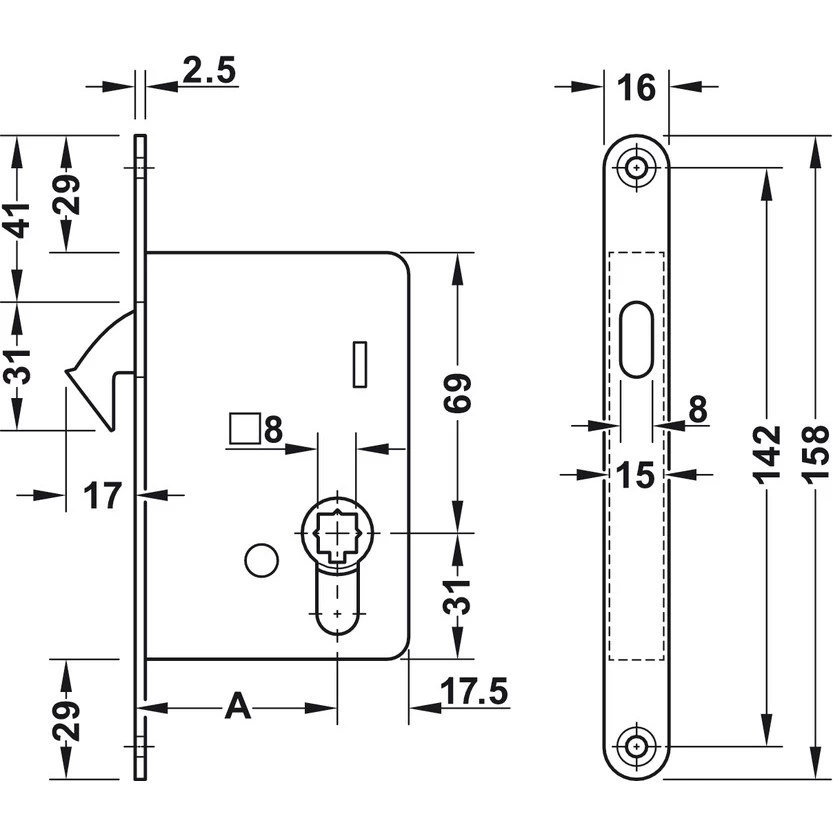 Bộ thân khóa cho cửa trượt Hafele 911.26.523